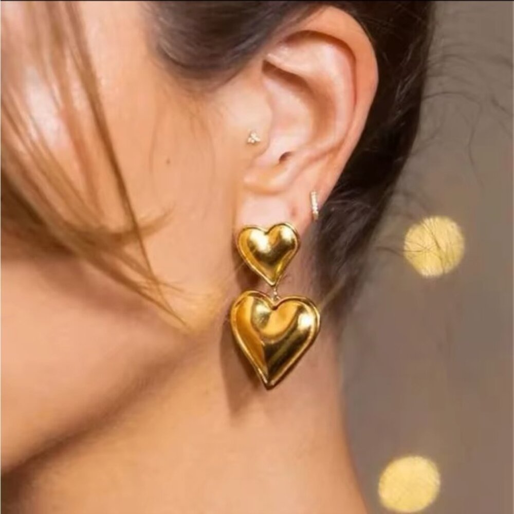 18k Gold Plated Heart Drop Earrings